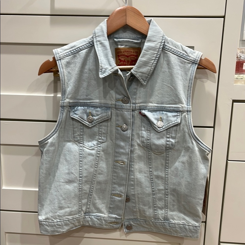 Levi's Blue Denim Vest Sleeveless Raw Edges